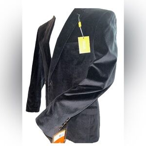 Tallia Black Velvet 44L Luxe Blazer Sportcoat Collar 2 Button Double Vented